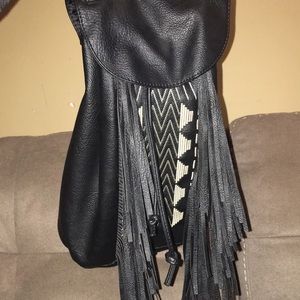 Black, fringe, booksack/purse